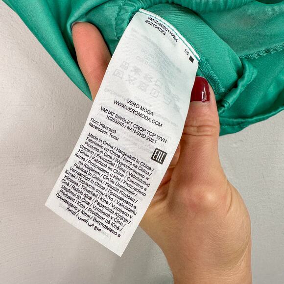 Vero Moda Nat Satin Crop Top in Marine Green - Picture 6 of 7